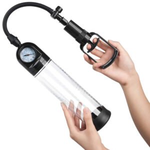 Penextender Gauge Pump göstergeli güçlü penis pompası, 6 cm genişlik ve 20 cm uzunlukta, medikal kalitede malzemeden üretilmiş.