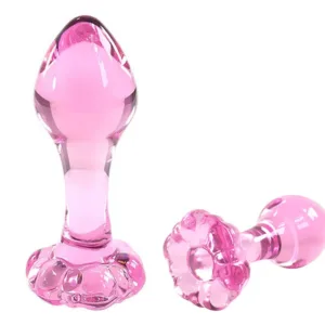 çiçekli cam anal plug pembe tasarım