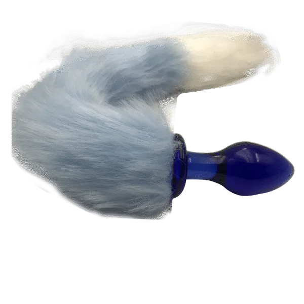 Mavi peluş kuyruklu cam anal plug detayları